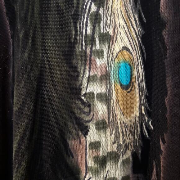 Adore Open Front Waterfall Cardigan L Peacock Feathers Artsy Dynamic Drapey - Picture 6 of 12